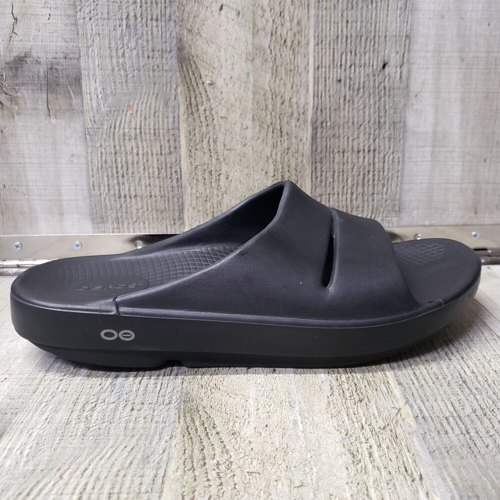 OOFOS OOahh Recovery Slides Black Double Strap Sandals - Mens 10 Womens 12